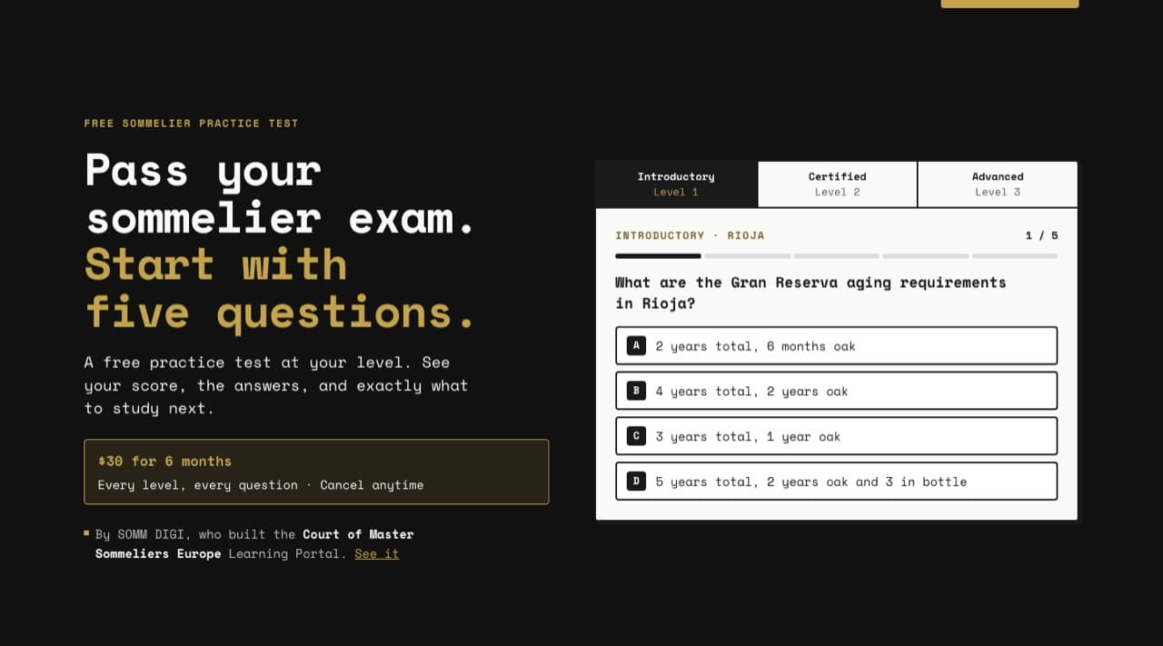 SOMM DIGI AI's free sommelier practice test